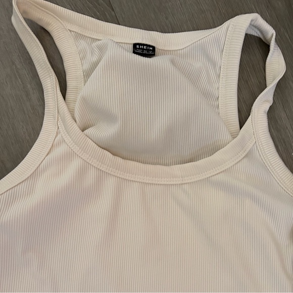 SHEIN Ribbed Racerback Tank Top — Cream & Brown - Picture 2 of 6